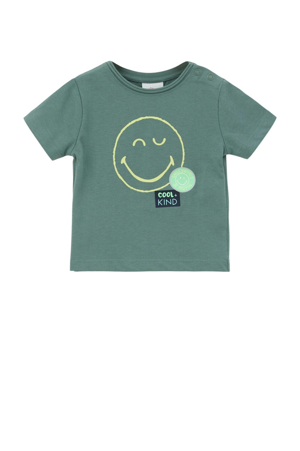 Groene jongens s.Oliver baby T-shirt van katoen met printopdruk, korte mouwen, ronde hals en drukknoopsluiting