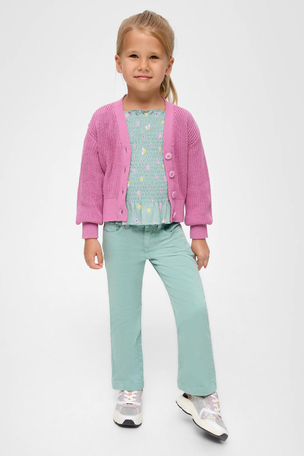 Roze meisjes s.Oliver vest van acryl met effen, lange mouwen, V-hals en knoopsluiting