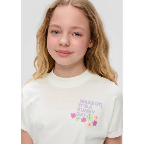 s.Oliver T-shirt met tekst wit Meisjes Katoen Ronde hals Tekst 140