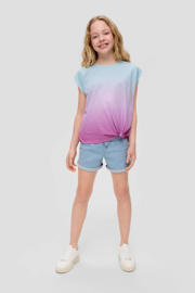 thumbnail: Lichtblauwe meisjes s.Oliver high waist short van stretchdenim met rits- en knoopsluiting en effen