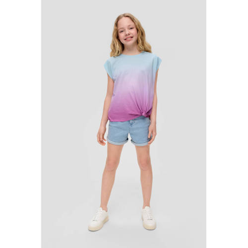 s.Oliver high waist denim short lichtblauw Meisjes Stretchdenim Effen 134