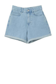 thumbnail: Lichtblauwe meisjes s.Oliver high waist short van stretchdenim met rits- en knoopsluiting en effen