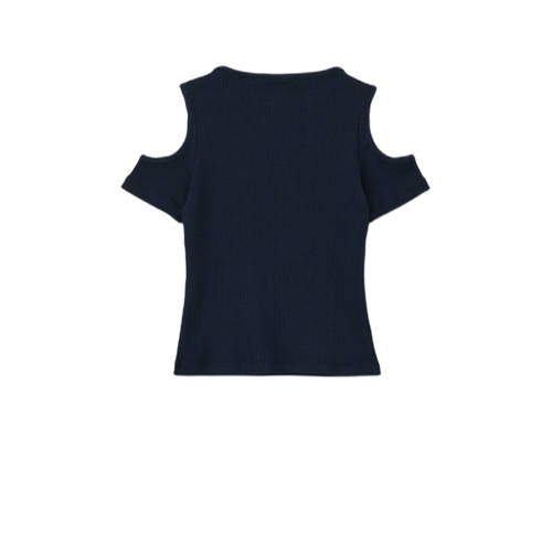 s.Oliver T-shirt donkerblauw Meisjes Stretchkatoen Ronde hals Effen 134 140