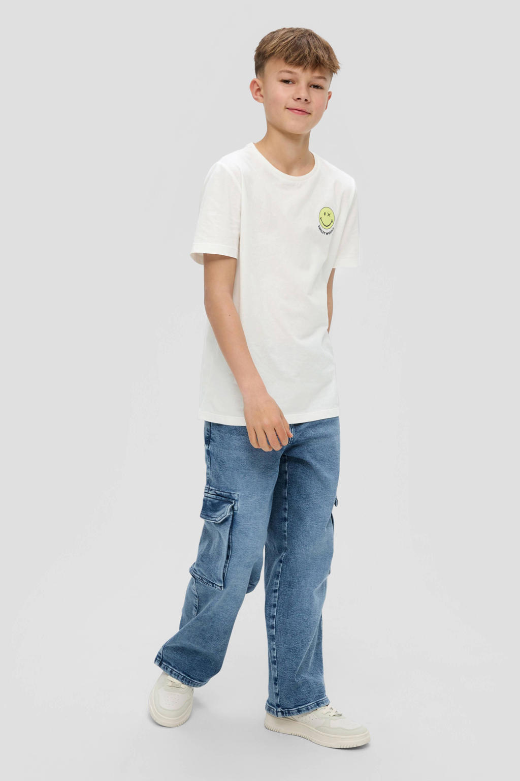 Witte jongens s.Oliver T-shirt van katoen met backprint, korte mouwen en ronde hals