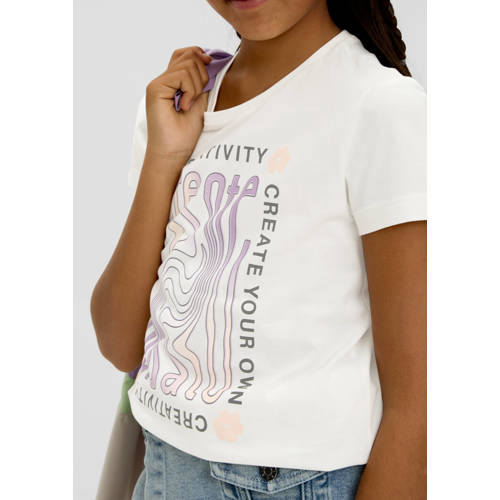 s.Oliver T-shirt met printopdruk wit Meisjes Katoen Ronde hals Printopdruk 140