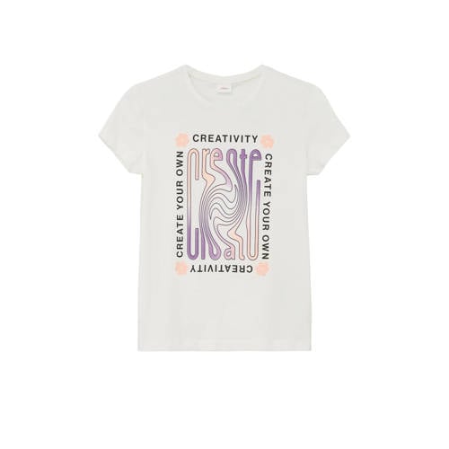 s.Oliver T-shirt met printopdruk wit Meisjes Katoen Ronde hals Printopdruk