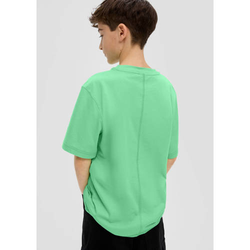 s.Oliver T-shirt met tekst groen donkerblauw Jongens Katoen Ronde hals 140