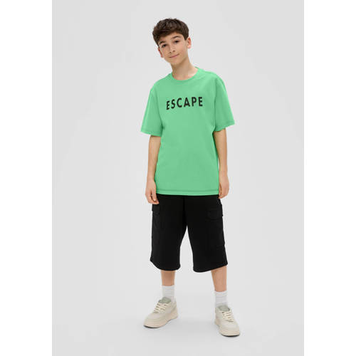 s.Oliver T-shirt met tekst groen donkerblauw Jongens Katoen Ronde hals 134 140