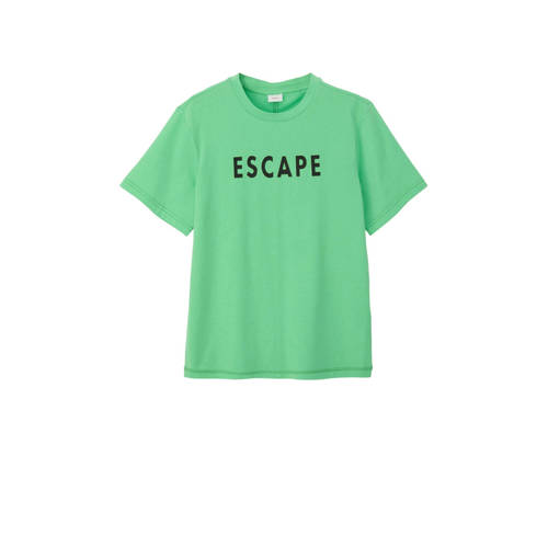 s.Oliver T-shirt met tekst groen/donkerblauw Jongens Katoen Ronde hals