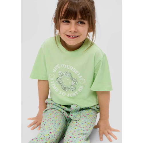 s.Oliver T-shirt met printopdruk groen Meisjes Katoen Ronde hals Printopdruk 92 98
