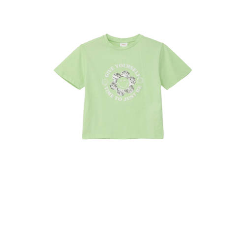 s.Oliver T-shirt met printopdruk groen Meisjes Katoen Ronde hals Printopdruk - 104/110