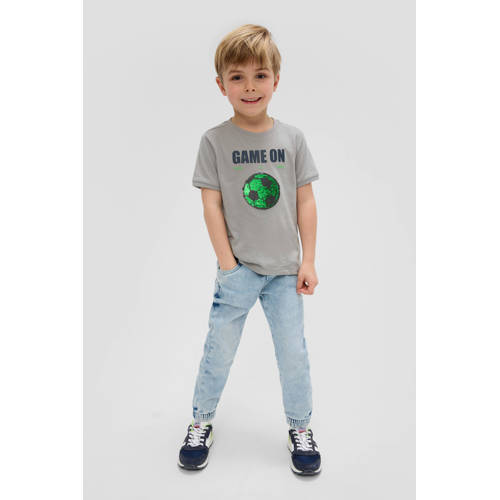 s.Oliver T-shirt met printopdruk lichtgrijs Jongens Katoen Ronde hals Printopdruk 92 98