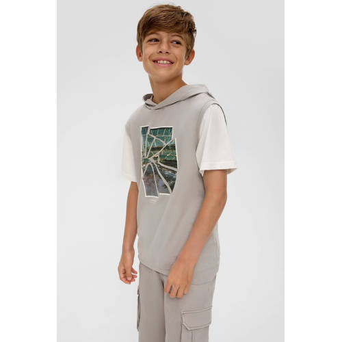 s.Oliver T-shirt met printopdruk grijs Jongens Katoen Capuchon Printopdruk 134 140