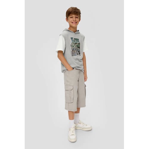 s.Oliver T-shirt met printopdruk grijs Jongens Katoen Capuchon Printopdruk 134 140
