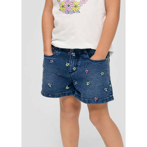 s.Oliver denim short met all over print en borduursels blauw Korte broek Meisjes Katoen 92