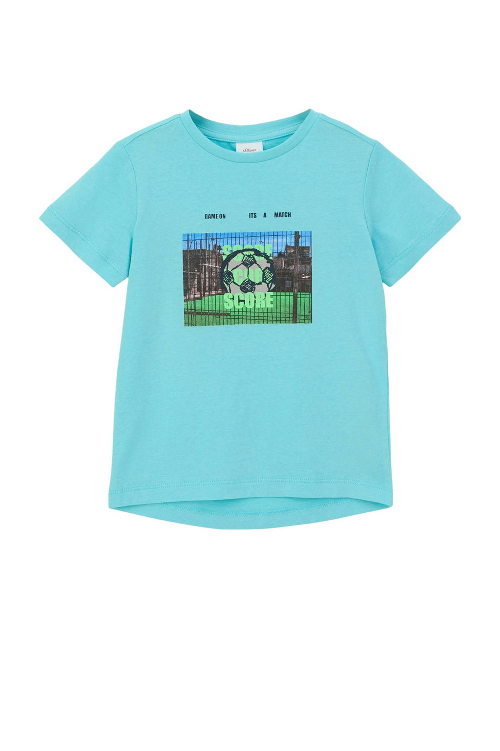 Blauwe jongens s.Oliver T-shirt van katoen met printopdruk, korte mouwen en ronde hals