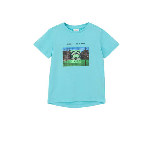s.Oliver T-shirt met printopdruk turquoise Blauw Jongens Katoen Ronde hals