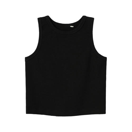 NAME IT KIDS top NKFNAKAL SL CROP TOP NOOS zwart Meisjes Katoen Ronde hals - maat 122/128 afbeelding