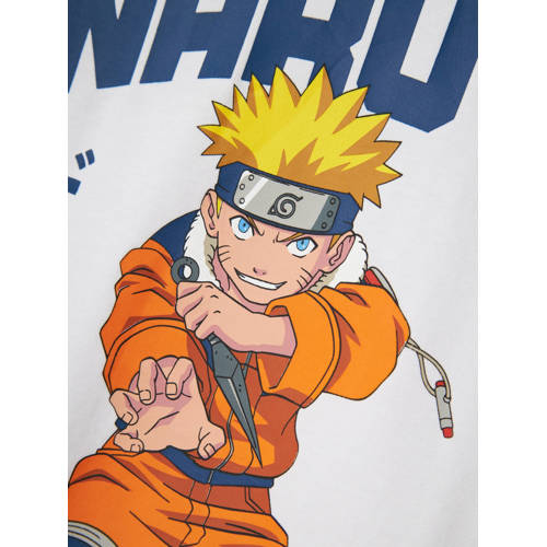 name it KIDS T-shirt NKMMACAR NARUTO met printopdruk wit Jongens Stretchkatoen Ronde hals 116