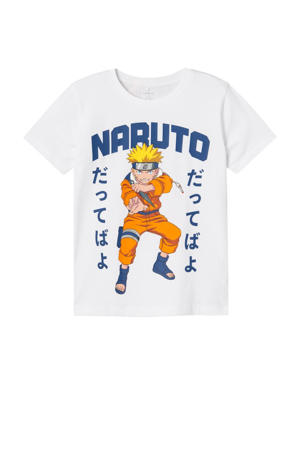 T-shirt NKMMACAR NARUTO met printopdruk wit
