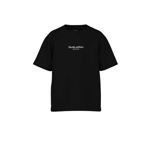 NAME IT KIDS T-shirt NKMBRODY met tekst zwart Jongens Biologisch katoen Ronde hals