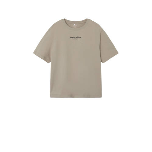 NAME IT KIDS T-shirt NKMBRODY met tekst zand Beige Jongens Biologisch katoen Ronde hals