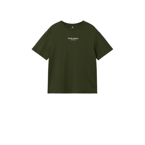 NAME IT KIDS T-shirt NKMBRODY met tekst donkergroen Jongens Katoen Ronde hals - 116