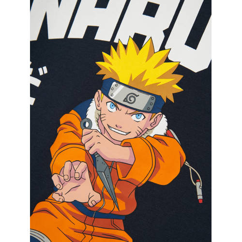 name it KIDS T-shirt NKMMACAR NARUTO met printopdruk donkerblauw Jongens Stretchkatoen Ronde hals 116