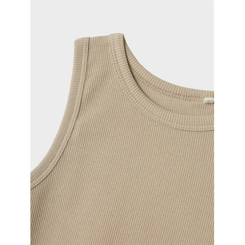 name it KIDS top NKFNAKAL SL CROP TOP NOOS beige Meisjes Katoen Ronde hals 116