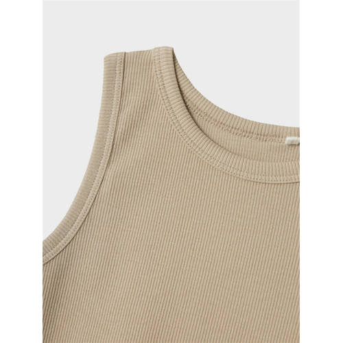 name it KIDS top NKFNAKAL SL CROP TOP NOOS beige Meisjes Biologisch katoen Ronde hals 116