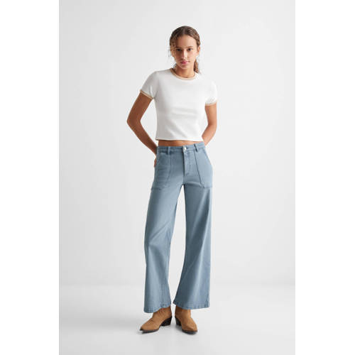 Mango Kids wide leg broek Blauw Meisjes Katoen Effen 164(S)