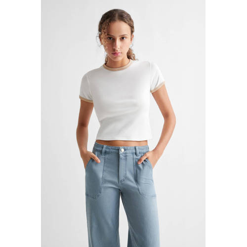 Mango Kids wide leg broek Blauw Meisjes Katoen Effen 164(S)