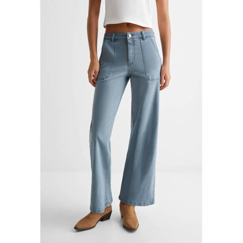 Mango Kids wide leg broek Blauw Meisjes Katoen Effen 164(S)