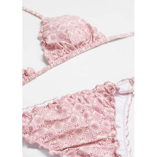 Mango Kids triangel bikini met ruches roze wit Meisjes Polyester All over print 152(XXS)