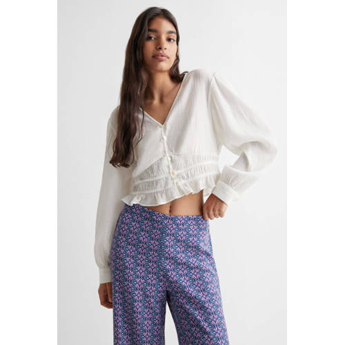 Mango Kids broek met all over print donkerblauw paars Meisjes Viscose All over print 152(XXS)