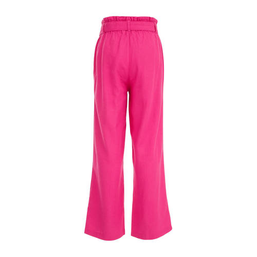 WE Fashion gestreepte straight fit broek roze Meisjes Viscose Streep 146