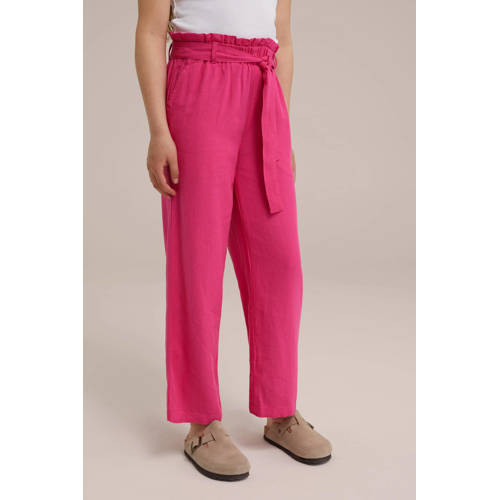 WE Fashion gestreepte straight fit broek roze Meisjes Viscose Streep 146