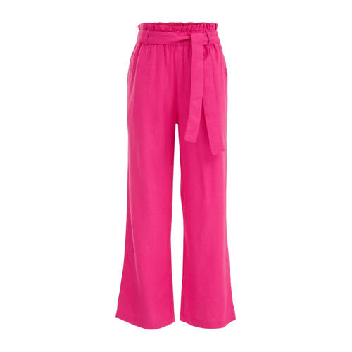 WE Fashion gestreepte straight fit broek roze Meisjes Viscose Streep