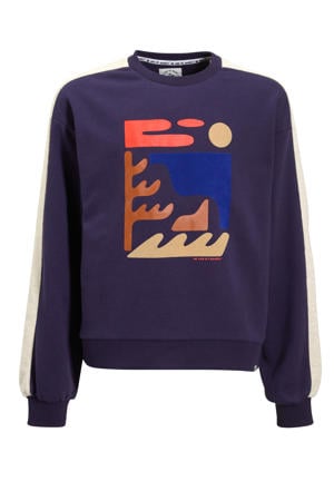 sweater Rinske met printopdruk donkerblauw