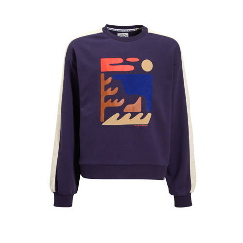 Me & My Monkey sweater Rinske met printopdruk donkerblauw Trui Meisjes Katoen Ronde hals - maat 158/164 afbeelding