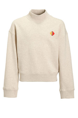 sweater Ria met borduursel beige melange