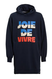 thumbnail: Donkerblauwe meisjes Me & My Monkey sweatjurk Ryleigh van katoen met printopdruk, lange mouwen en capuchon