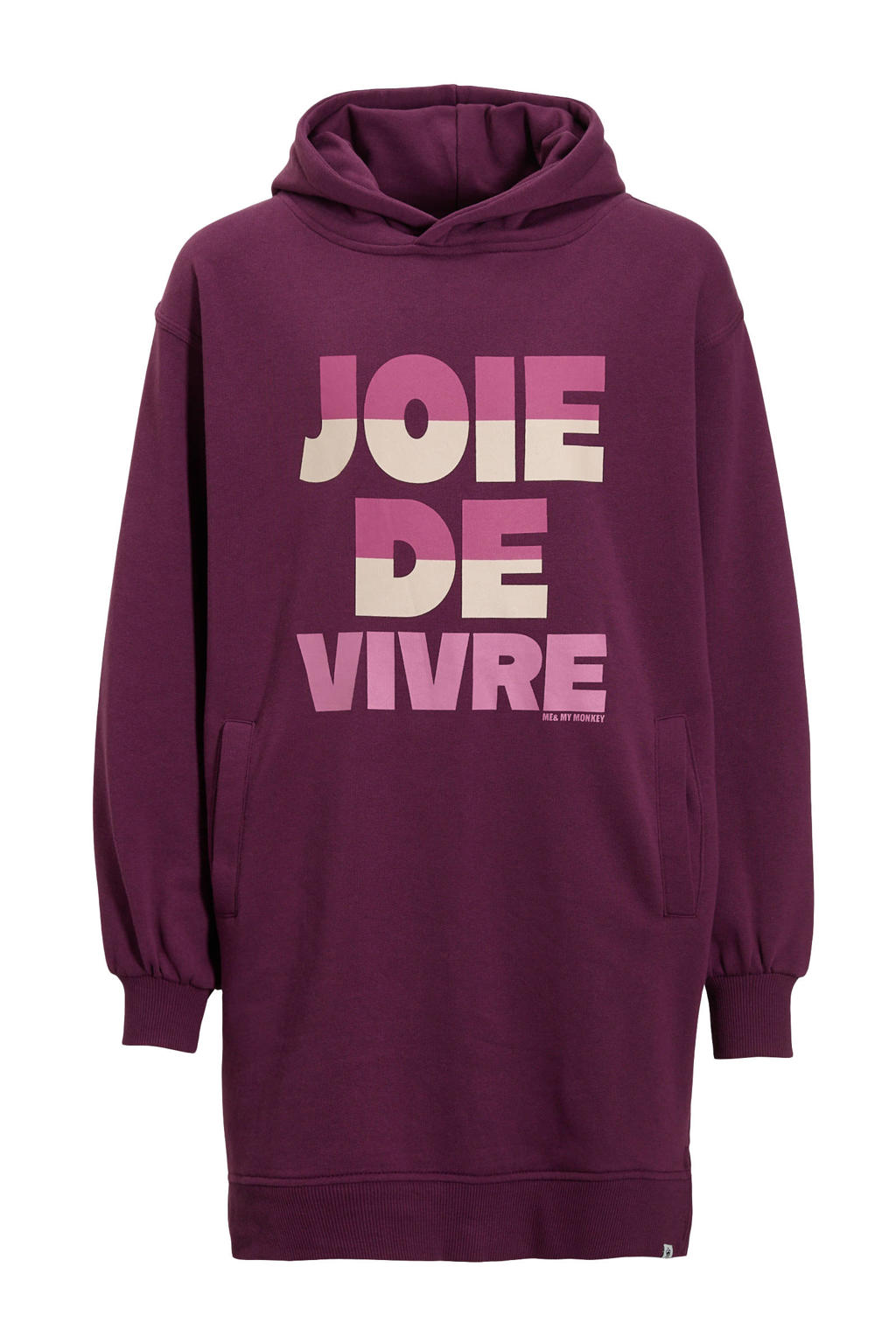 Paarse meisjes Me & My Monkey sweatjurk Ryleigh van katoen met printopdruk, lange mouwen en capuchon