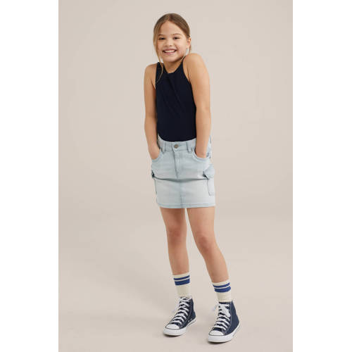 WE Fashion rok bright blue denim Blauw Meisjes Stretchkatoen Effen 92