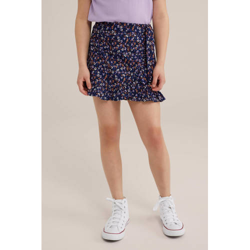 WE Fashion gebloemde skort donkerblauw paars oranje Rok Meisjes Gerecycled polyester 98 104