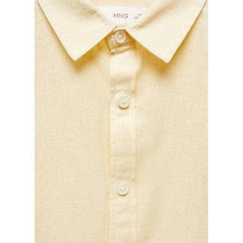 Mango Kids blouse lichtgeel Overhemd Jongens Katoen Klassieke kraag Effen 128