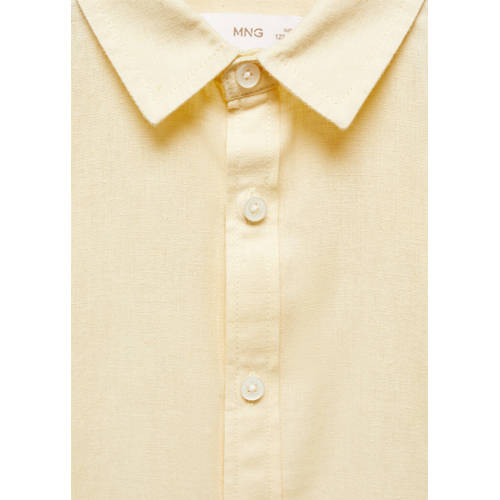Mango Kids blouse lichtgeel Overhemd Jongens Katoen Klassieke kraag Effen 128