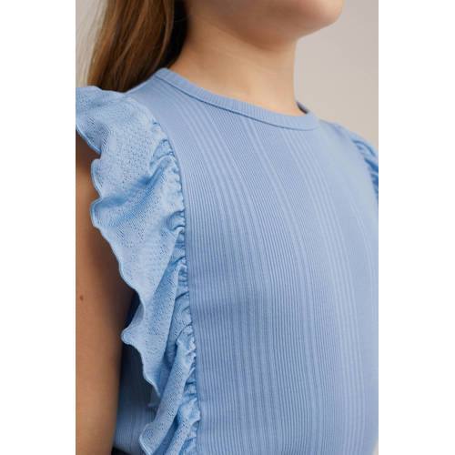 WE Fashion top blauw Meisjes Stretchkatoen Ronde hals Effen 92