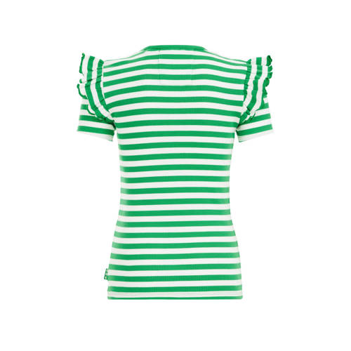 WE Fashion gestreept T-shirt groen Meisjes Biologisch katoen Ronde hals 98 104