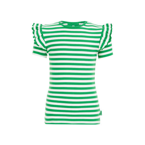 WE Fashion gestreept T-shirt groen Meisjes Biologisch katoen Ronde hals